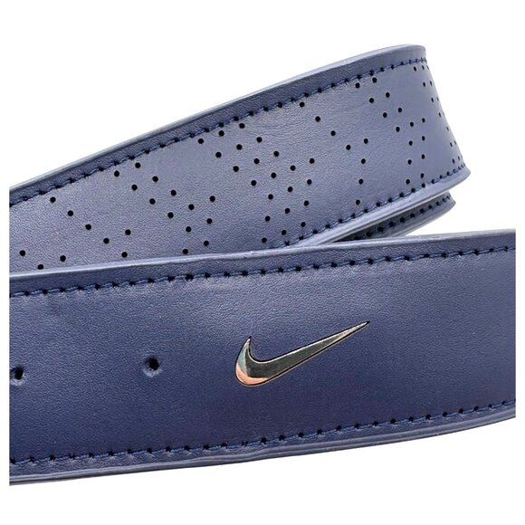 Nike Blue Leather Belt Perforated Design 38 Inches Silver Buckle Tampa Bay Rays